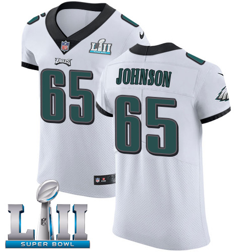 Nike Eagles #65 Lane Johnson White Super Bowl LII Men's Stitched NFL Vapor Untouchable Elite Jersey